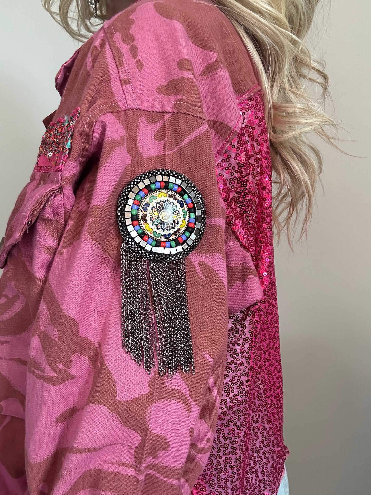PINK DYED CAMO JACKET - SEQUINS
