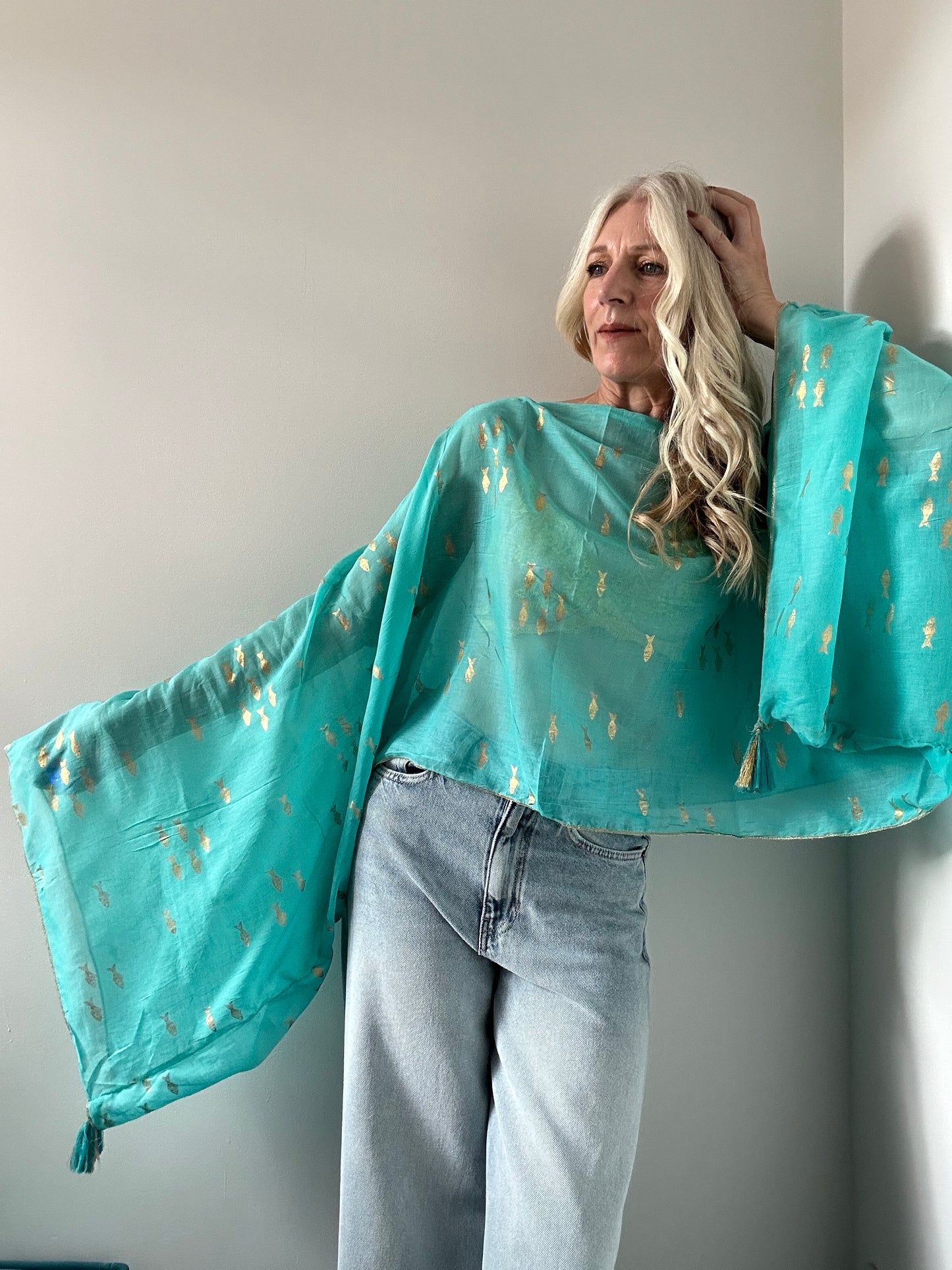 TURQUOISE GOLD FISH TASSEL TOP