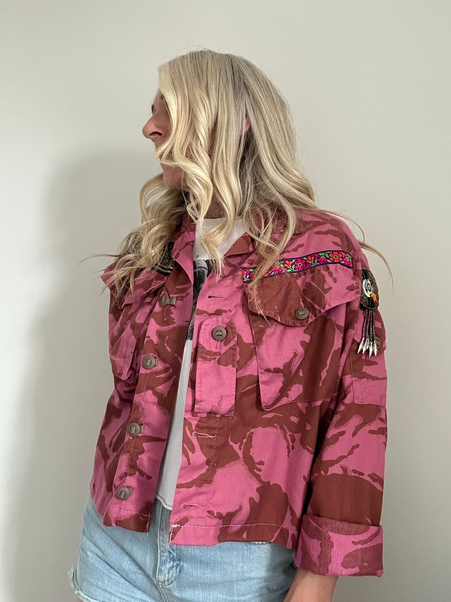 PINK DYED CAMO JACKET - FLOWERS