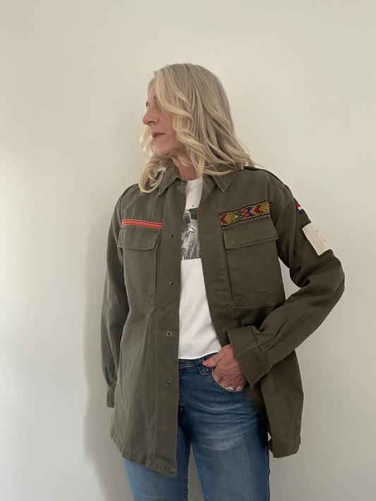 REWORKED YELLOW FLOWER MILITARY ARMY JACKET M/L