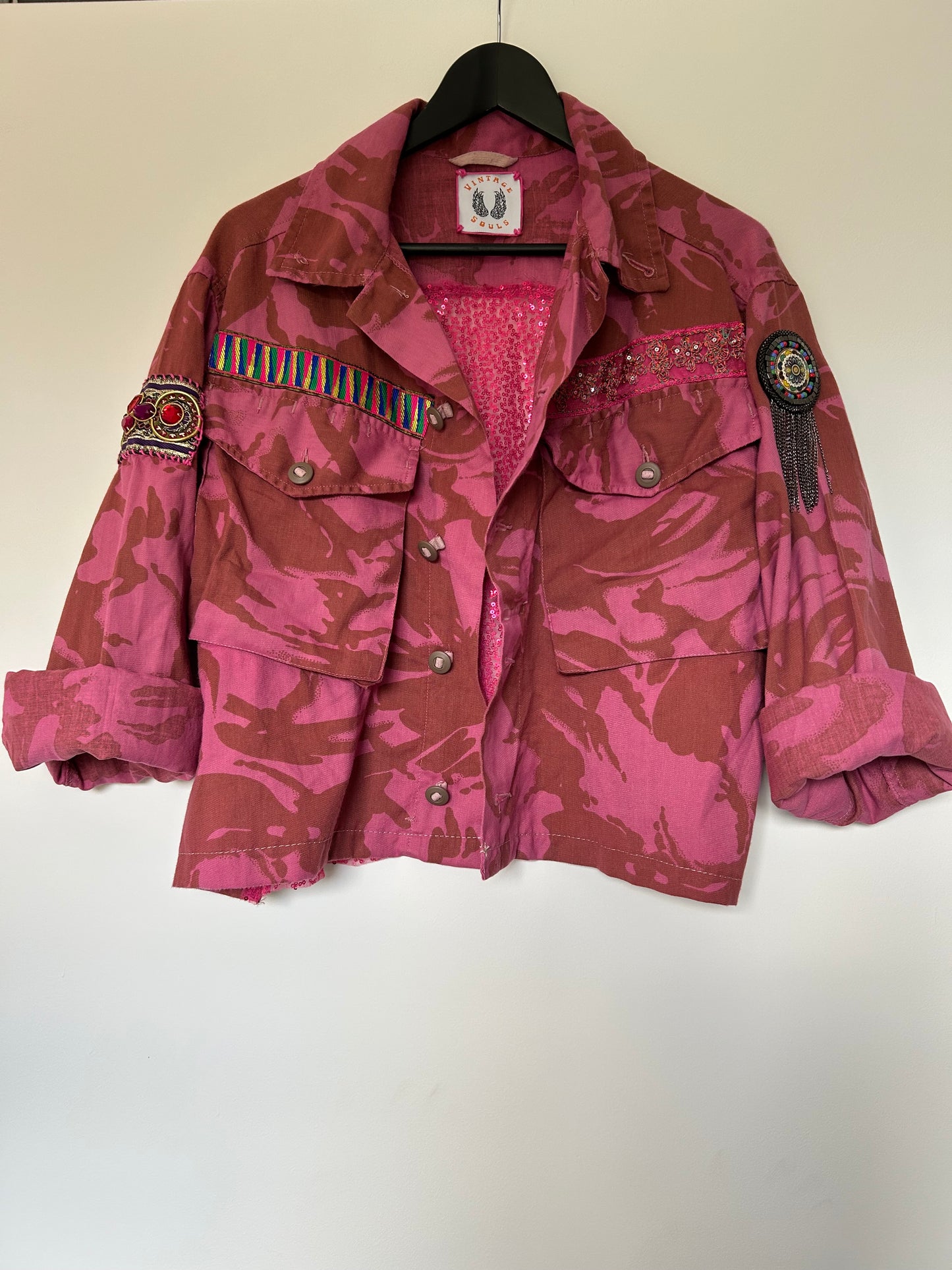 PINK DYED CAMO JACKET - SEQUINS