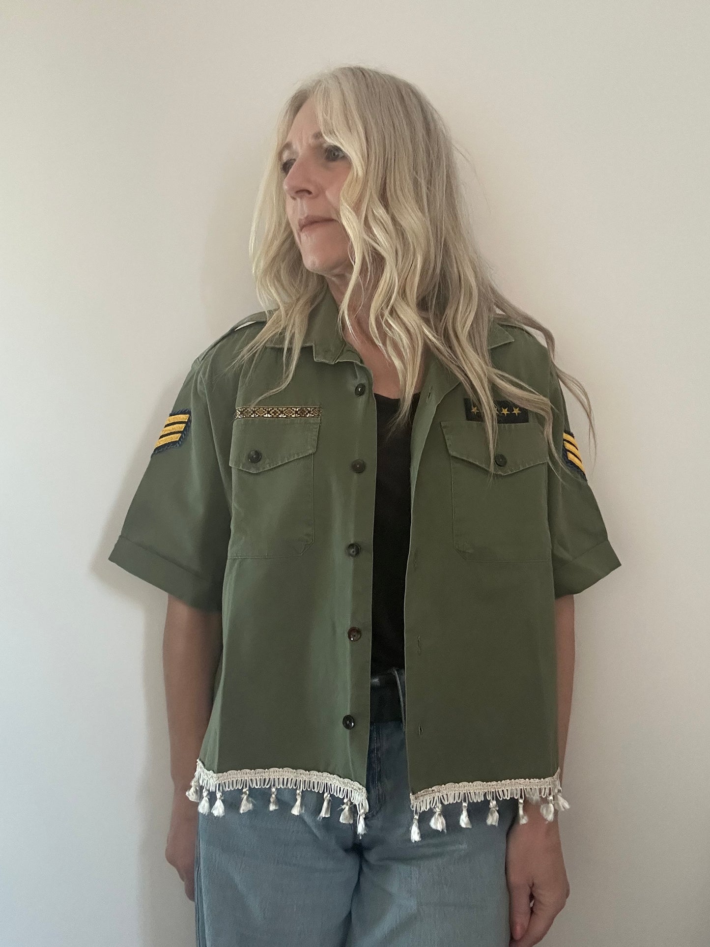 Cream Tassel Star Army Shirt M