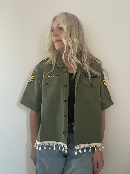 Cream Tassel Star Army Shirt M