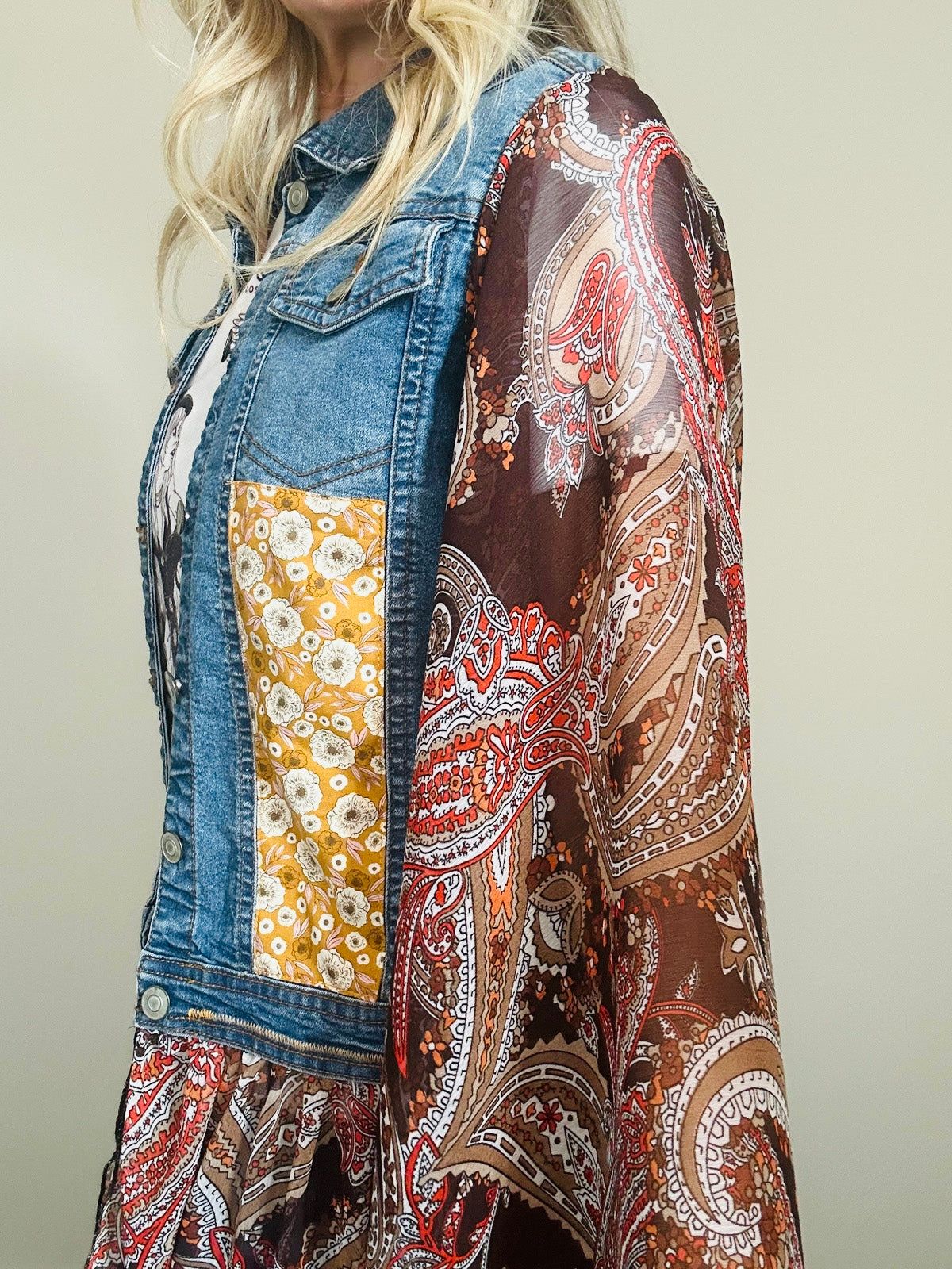 GREEN FLOWER REWORKED DENIM JACKET M