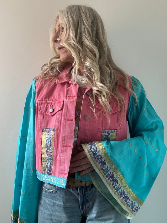 REWORKED PINK ELEPHANT DENIM JACKET M/L