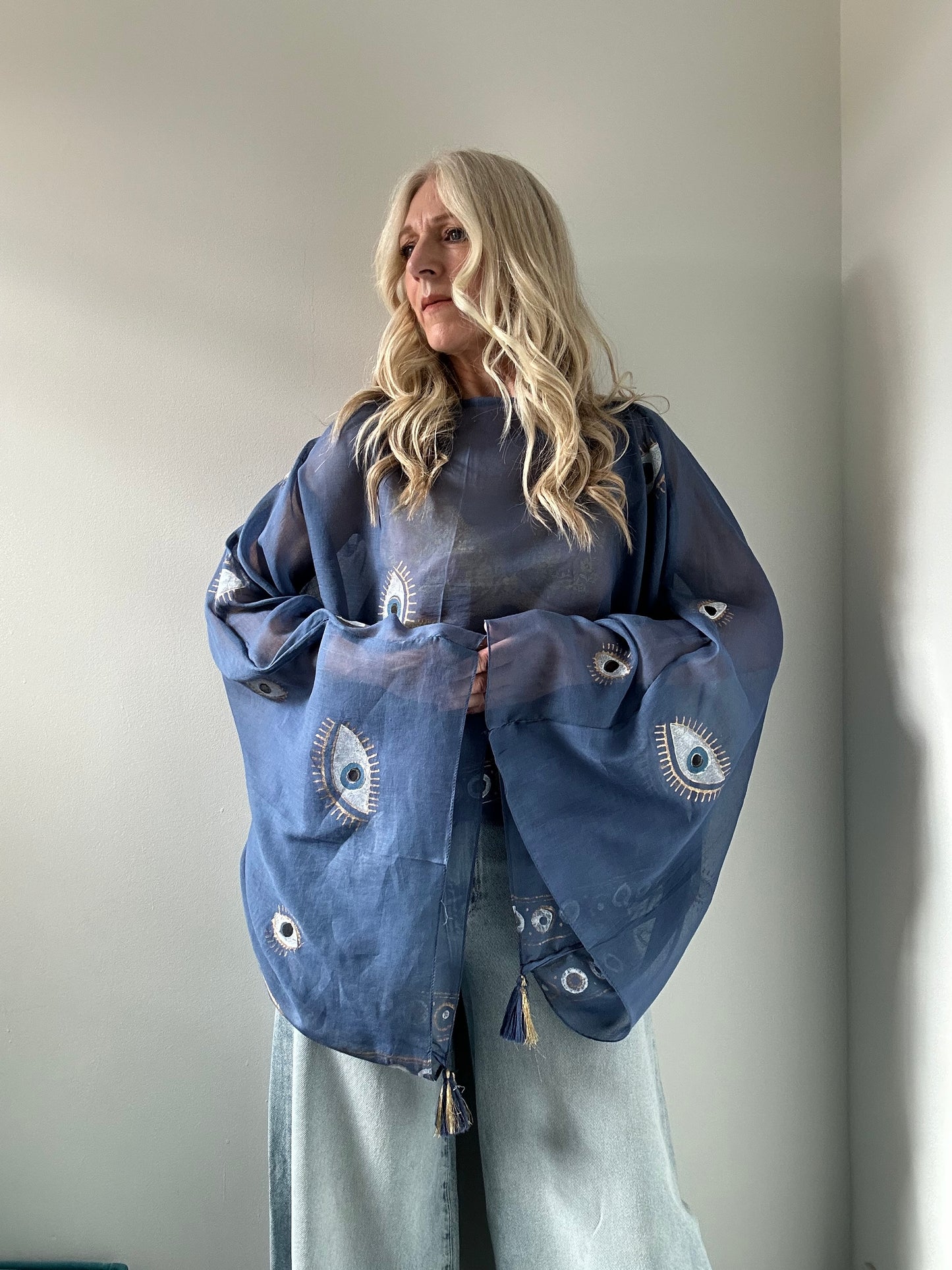 BLUE GOLD EGYPTIAN EYE TASSEL TOP