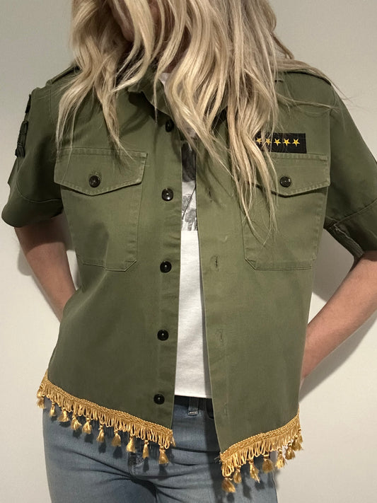 Gold Tassel Diamante Star Army Shirt M
