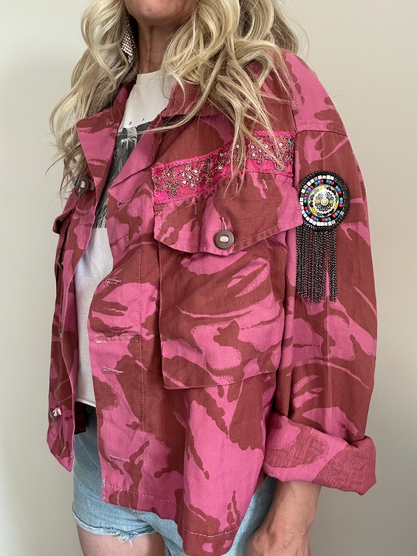 PINK DYED CAMO JACKET - SEQUINS
