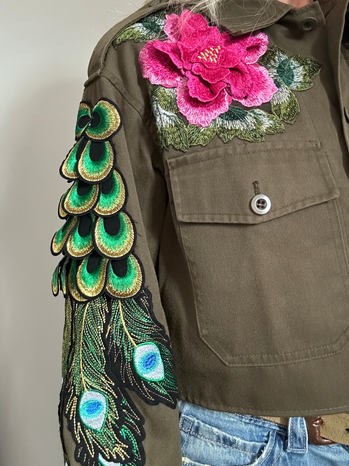 PINK FLOWER PEACOCK UTILITY JACKET M/L