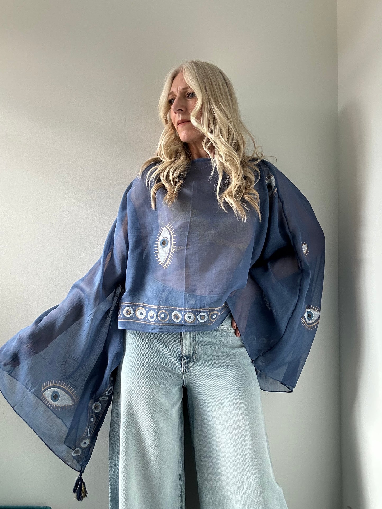 BLUE GOLD EGYPTIAN EYE TASSEL TOP