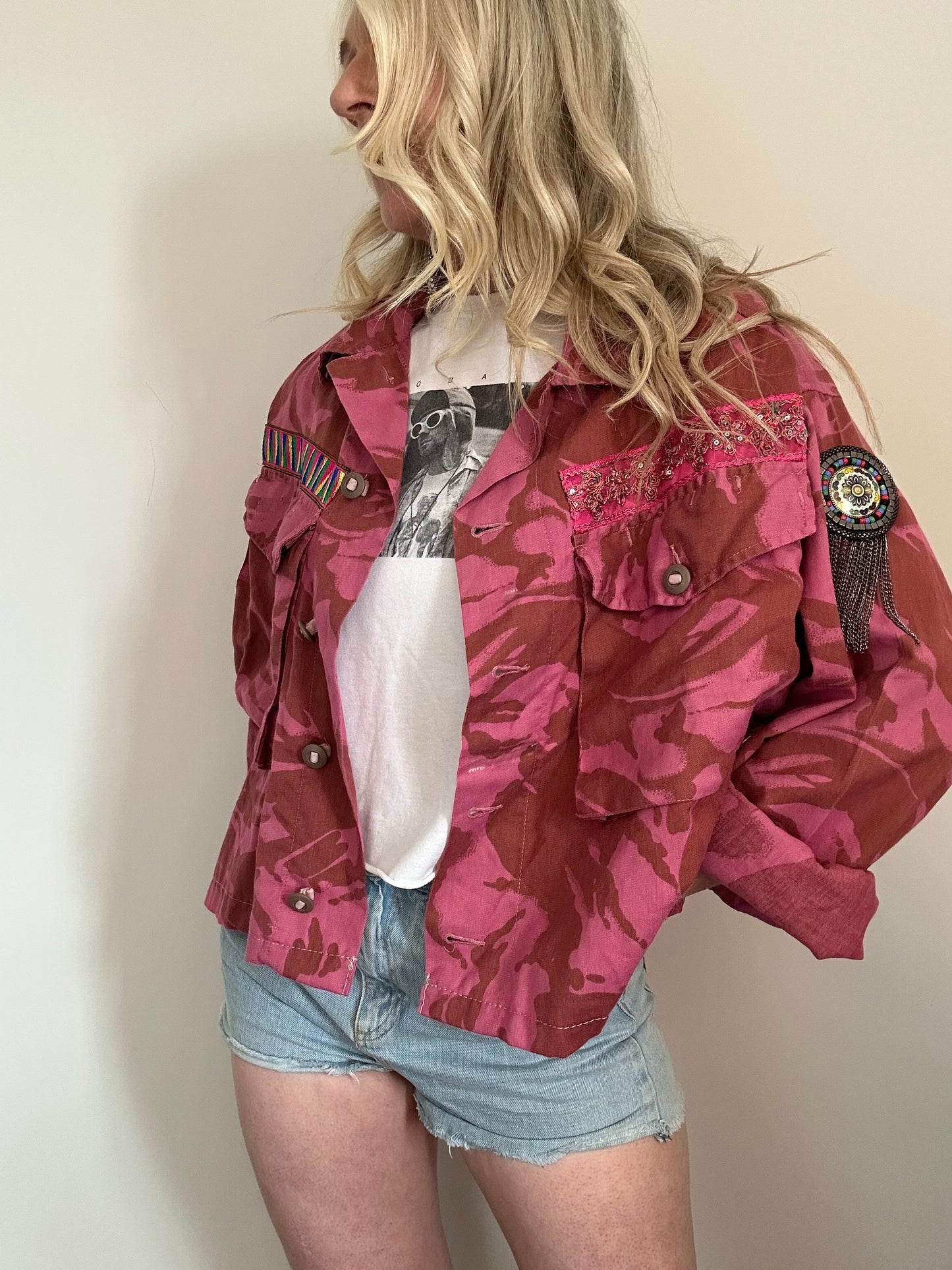 PINK DYED CAMO JACKET - SEQUINS