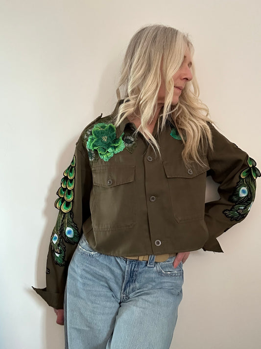 GREEN FLOWER PEACOCK UTILITY JACKET M/L