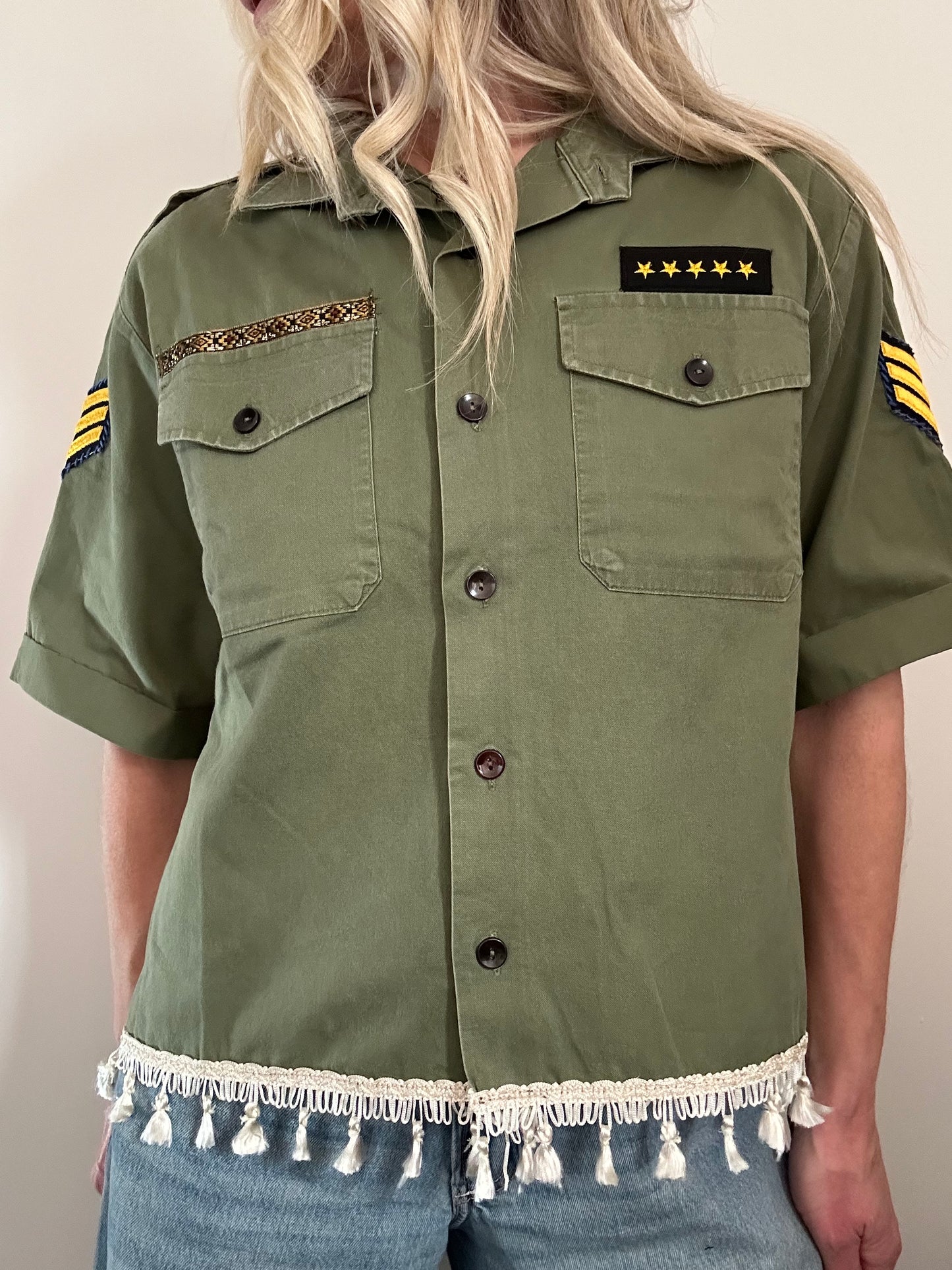 Cream Tassel Star Army Shirt M