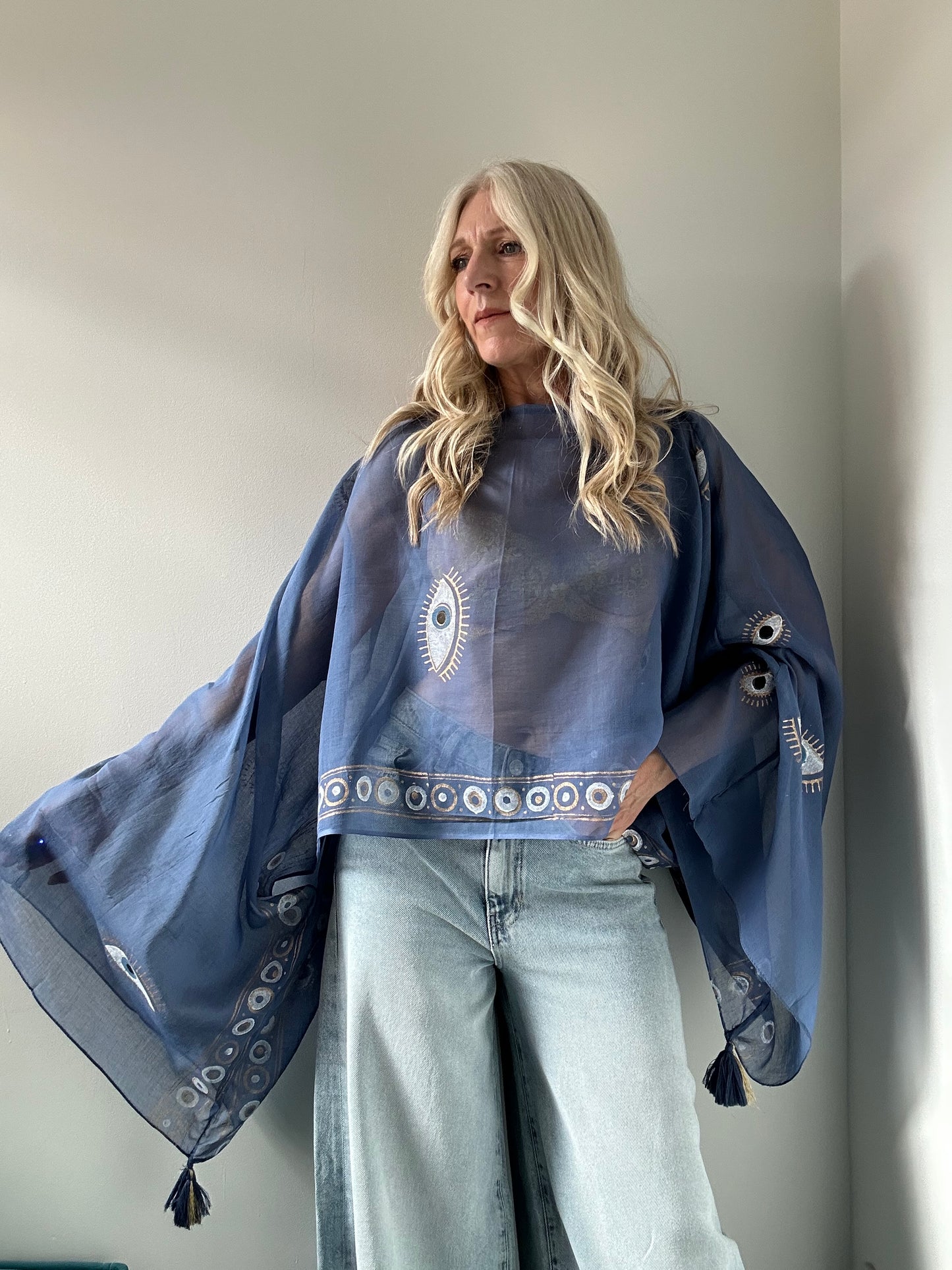 BLUE GOLD EGYPTIAN EYE TASSEL TOP
