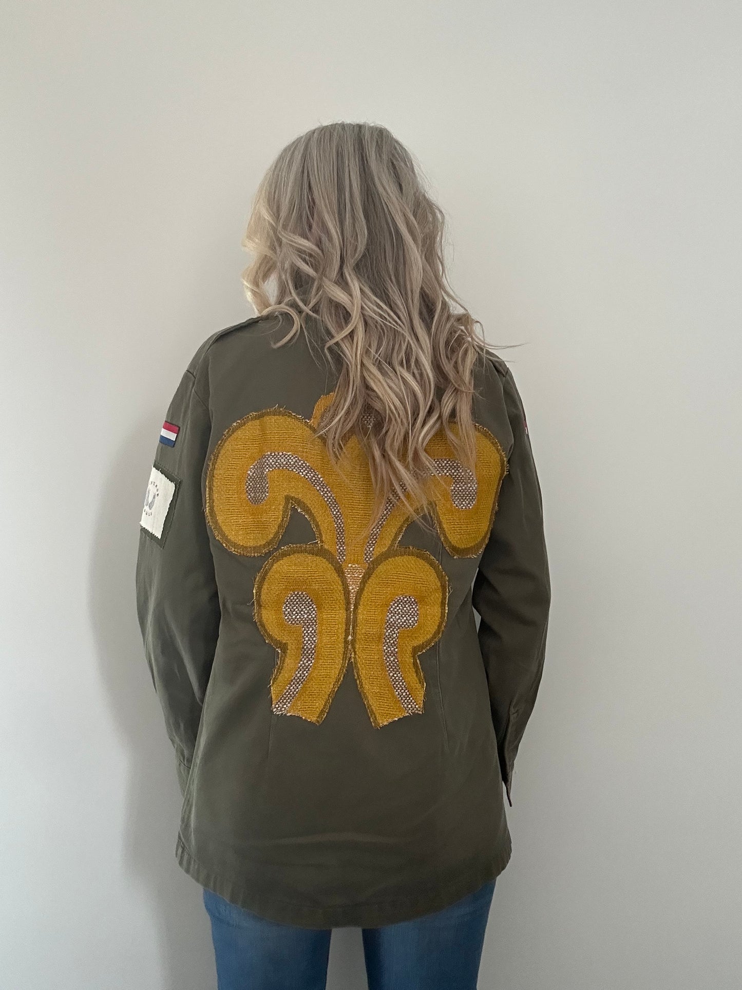 REWORKED YELLOW FLOWER MILITARY ARMY JACKET M/L