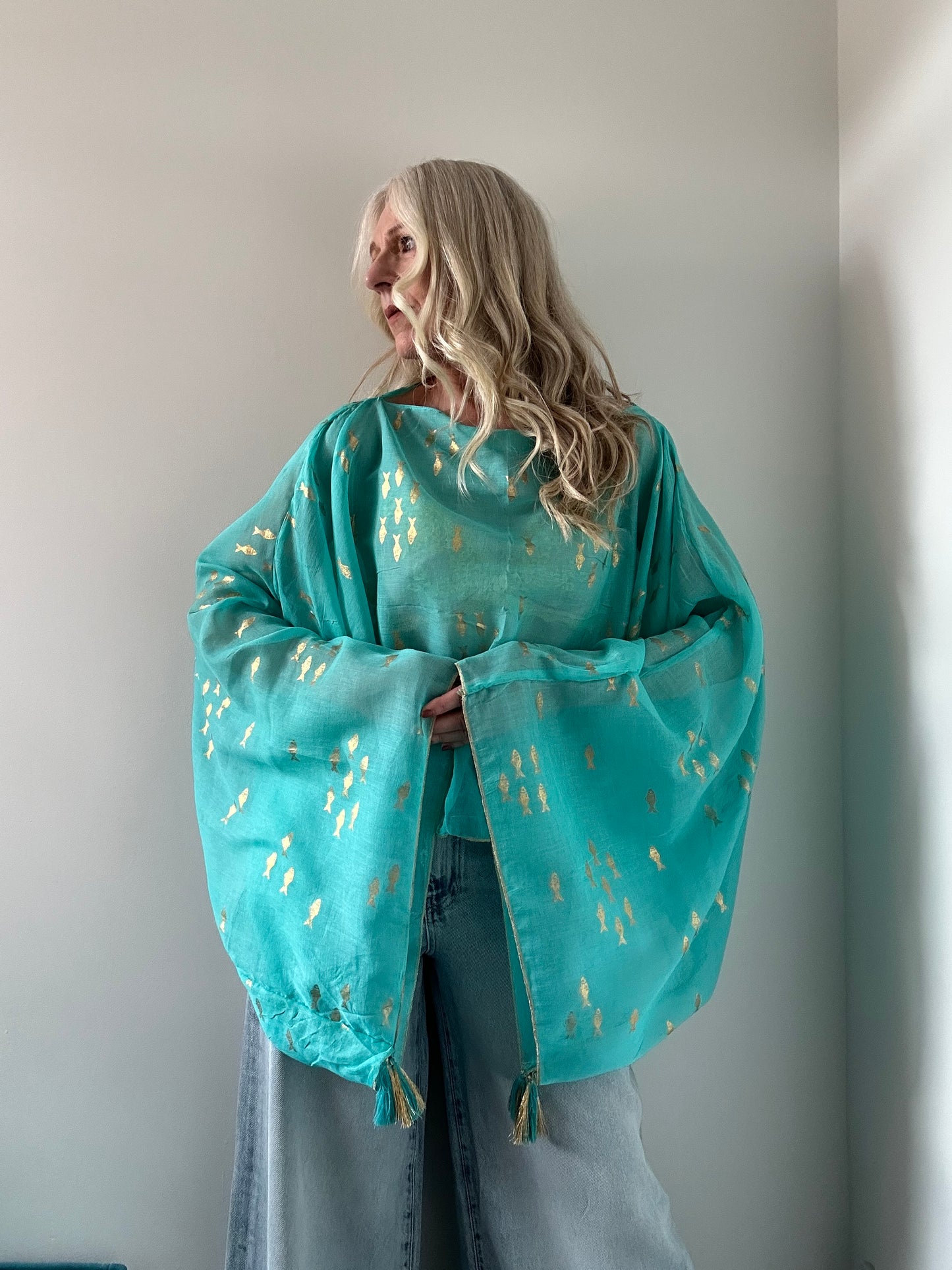 TURQUOISE GOLD FISH TASSEL TOP