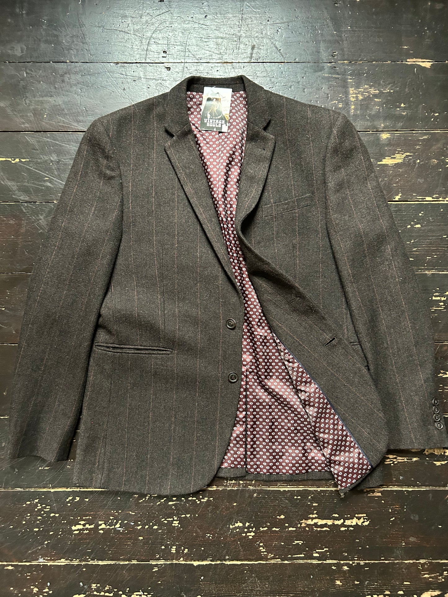 Men’s Earth Brown Herringbone Blazer L