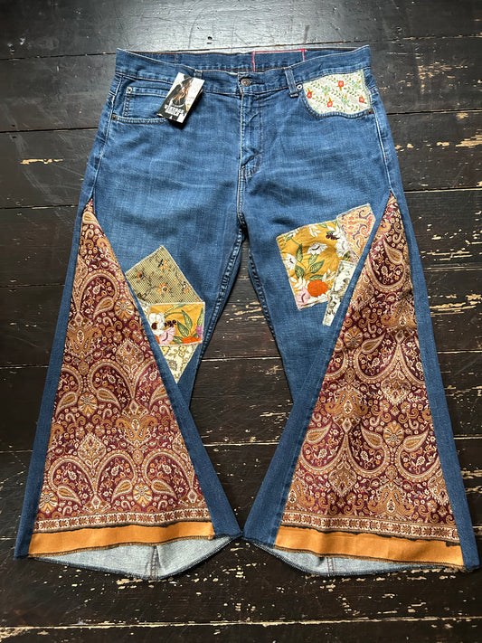 PAISLEY GOLD VINTAGE REWORKED LEVI'S 501's JEANS SHORT LENGTH