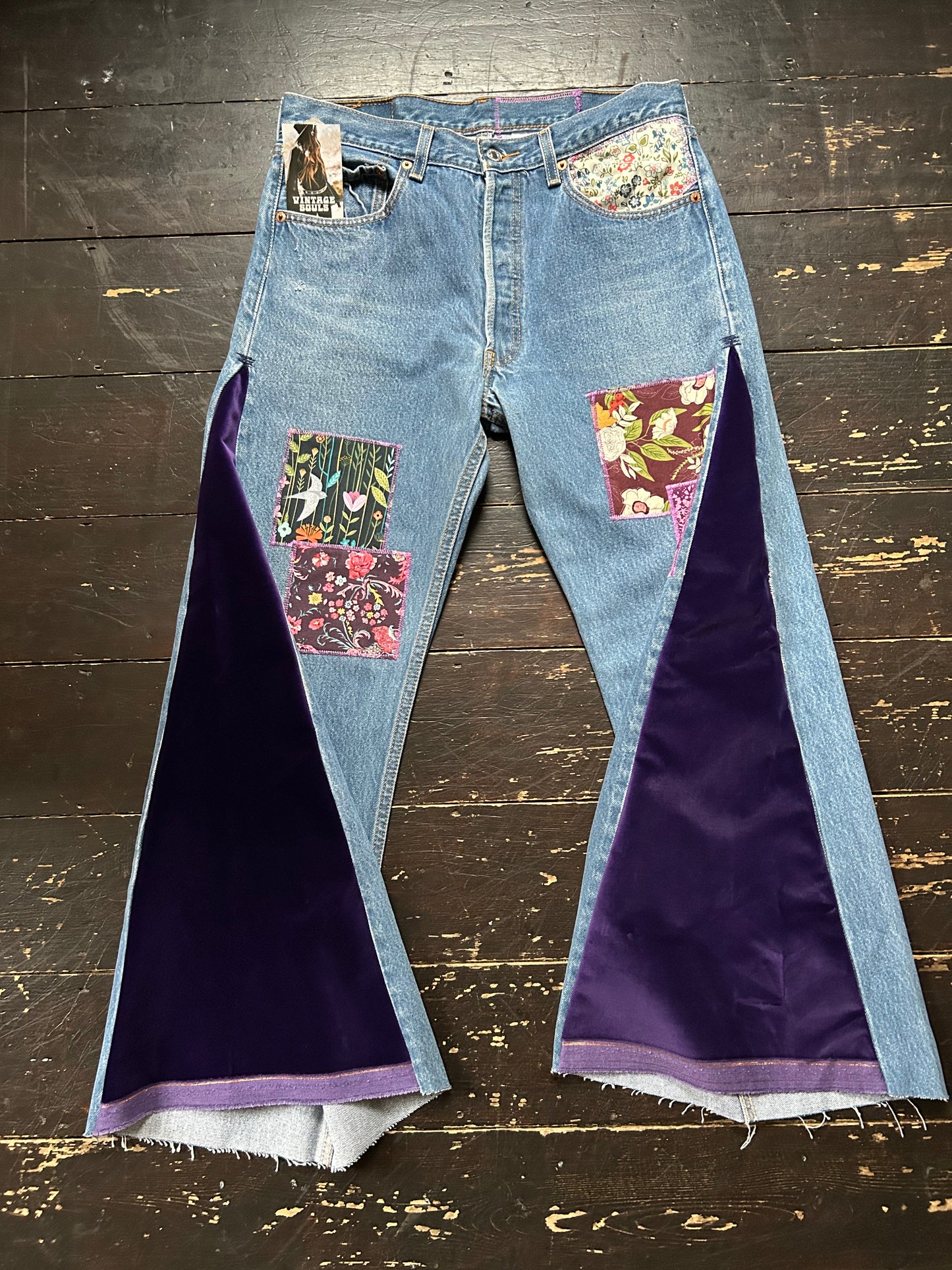 PURPLE VELVET VINTAGE REWORKED LEVI'S 501's JEANS