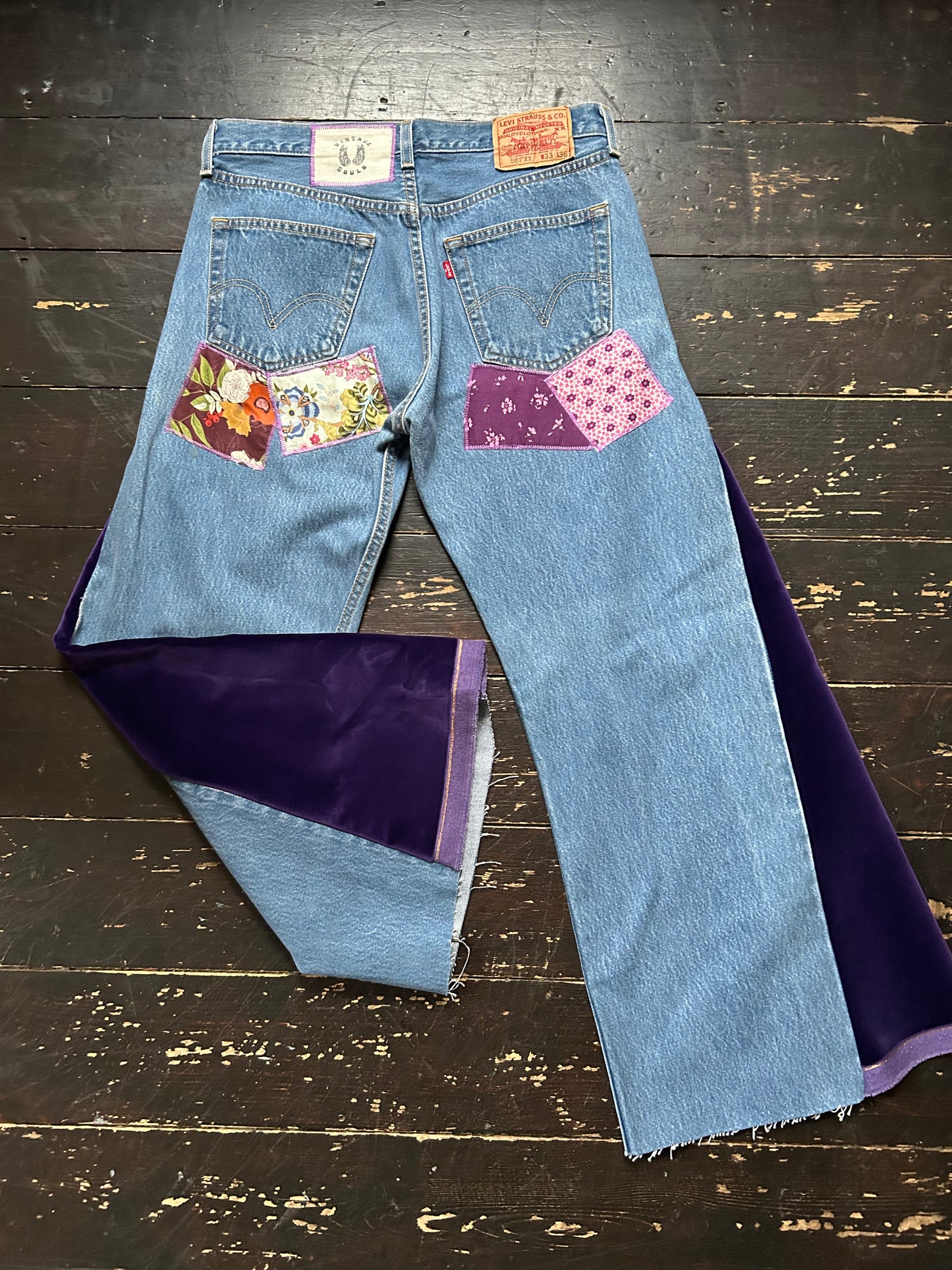 PURPLE VELVET VINTAGE REWORKED LEVI'S 501's JEANS