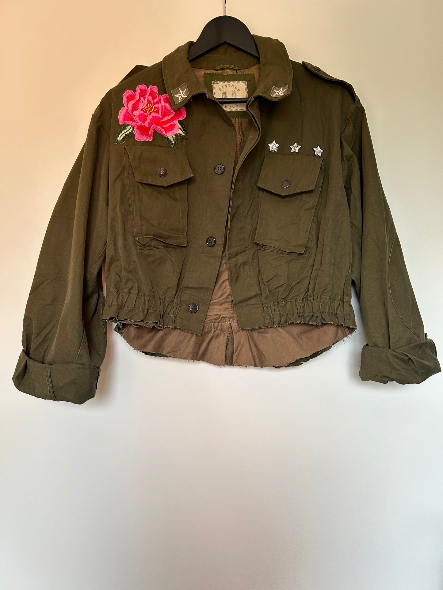 PINK FLOWERS KHAKI UTILITY JACKET M/L