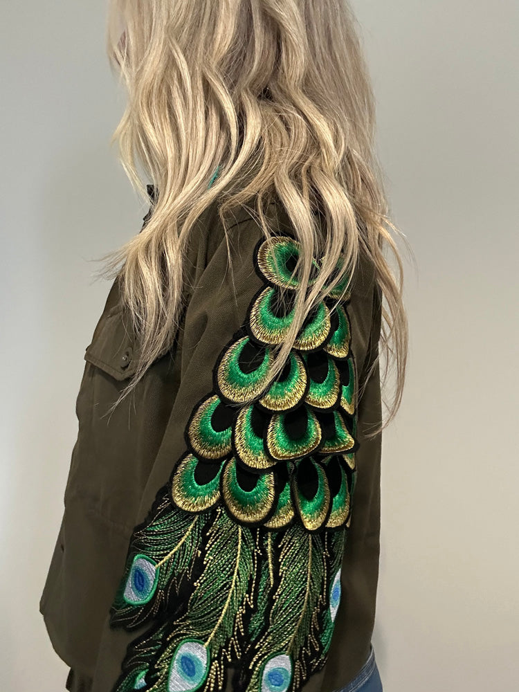 GREEN FLOWER PEACOCK UTILITY JACKET M/L