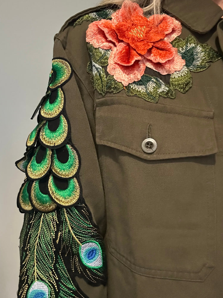 ORANGE FLOWER PEACOCK UTILITY JACKET M/L