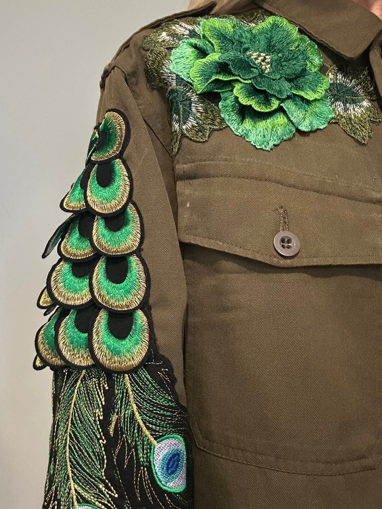 GREEN FLOWER PEACOCK UTILITY JACKET M/L