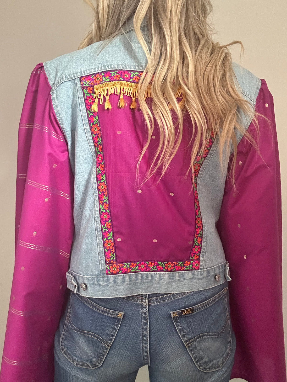 REWORKED PURPLE TASSEL DENIM JACKET M/L