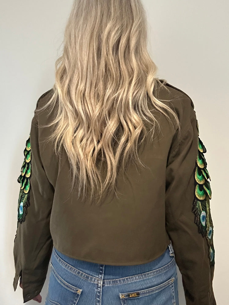 GREEN FLOWER PEACOCK UTILITY JACKET M/L