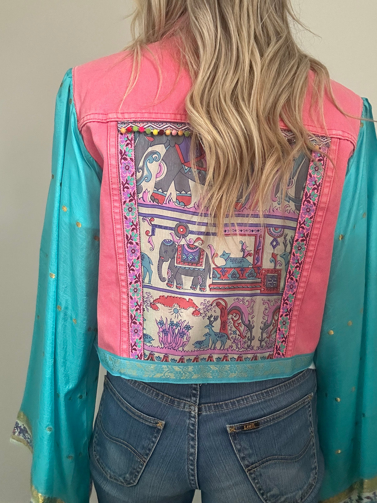 REWORKED PINK ELEPHANT DENIM JACKET M/L