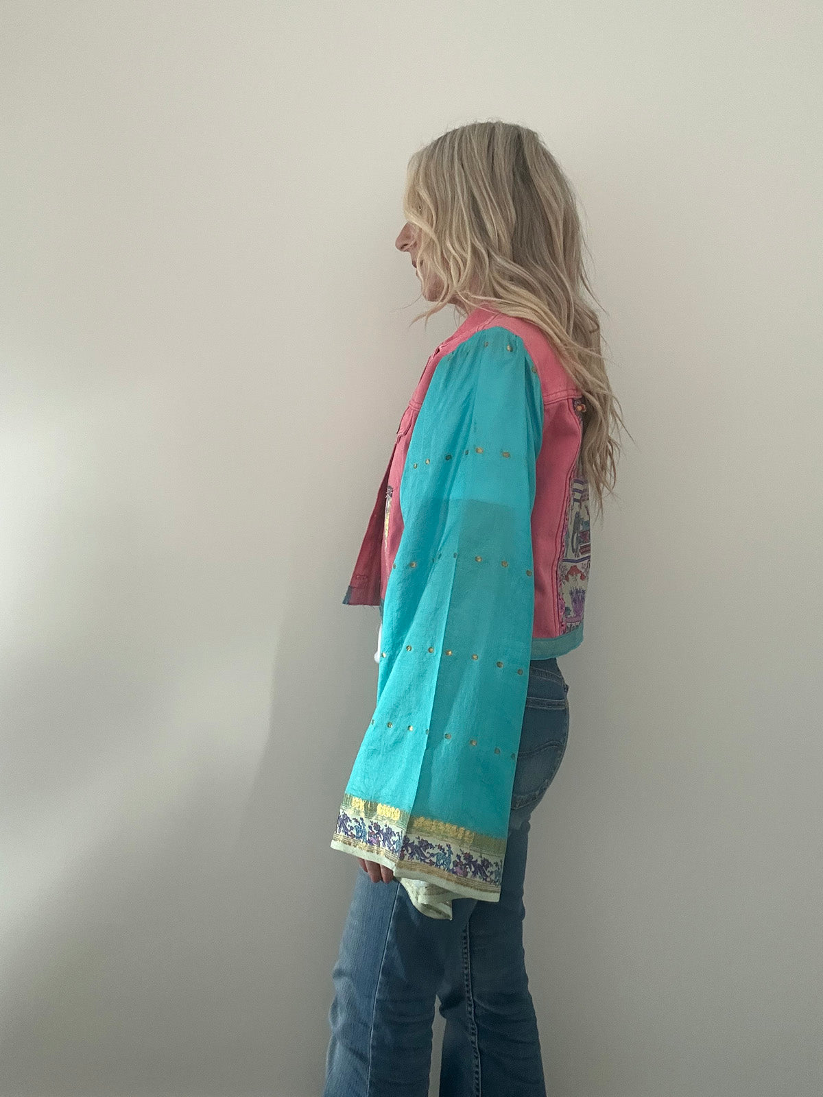 REWORKED PINK ELEPHANT DENIM JACKET M/L