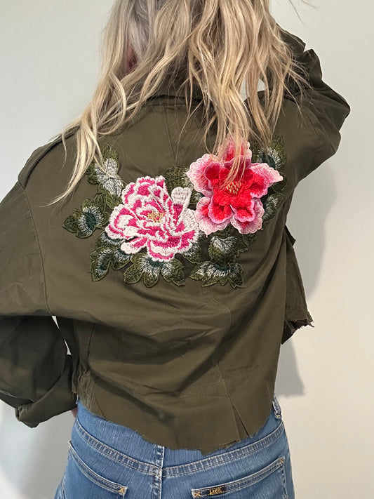 PINK FLOWERS KHAKI UTILITY JACKET M/L