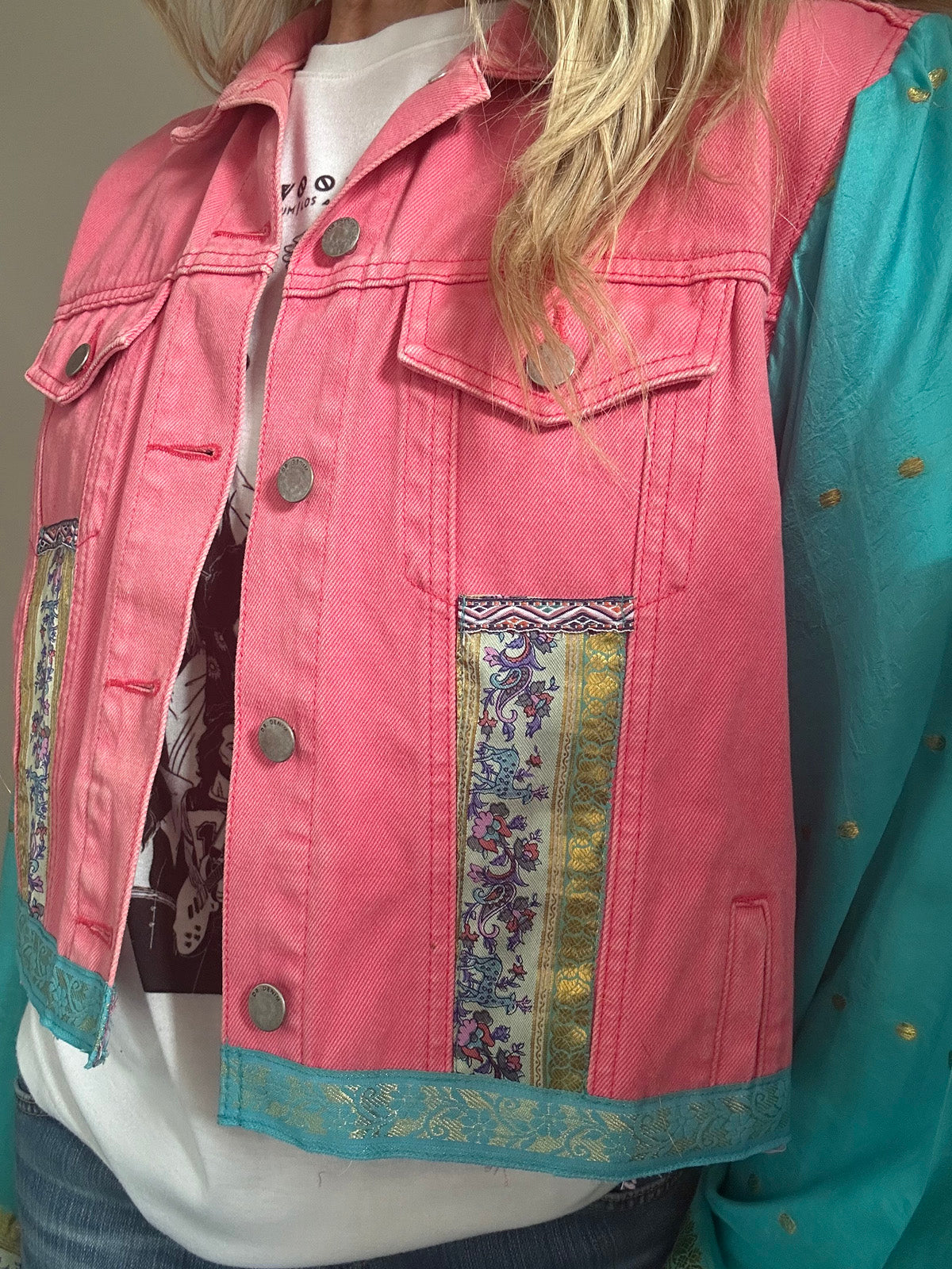 REWORKED PINK ELEPHANT DENIM JACKET M/L