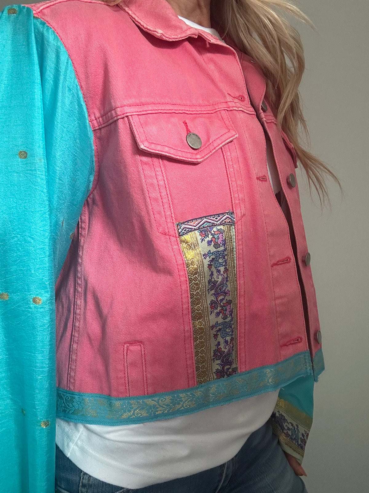 REWORKED PINK ELEPHANT DENIM JACKET M/L
