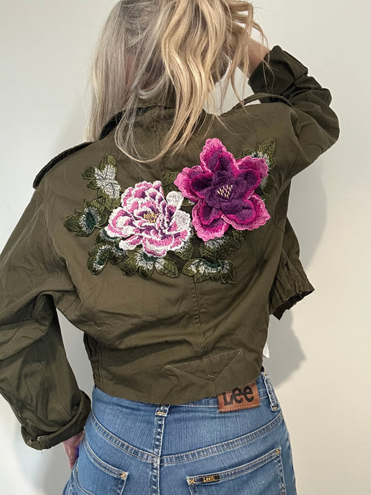 PURPLE FLOWERS KHAKI UTILITY JACKET M/L