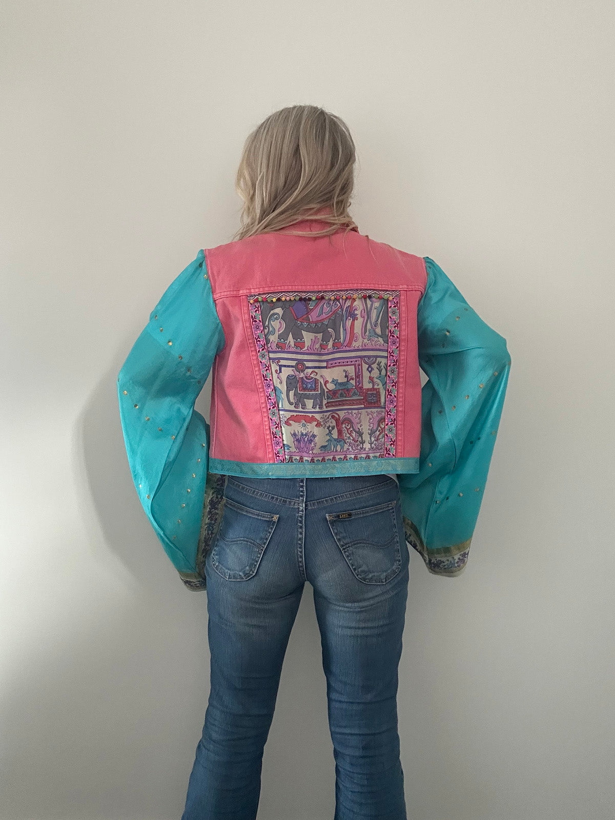 REWORKED PINK ELEPHANT DENIM JACKET M/L