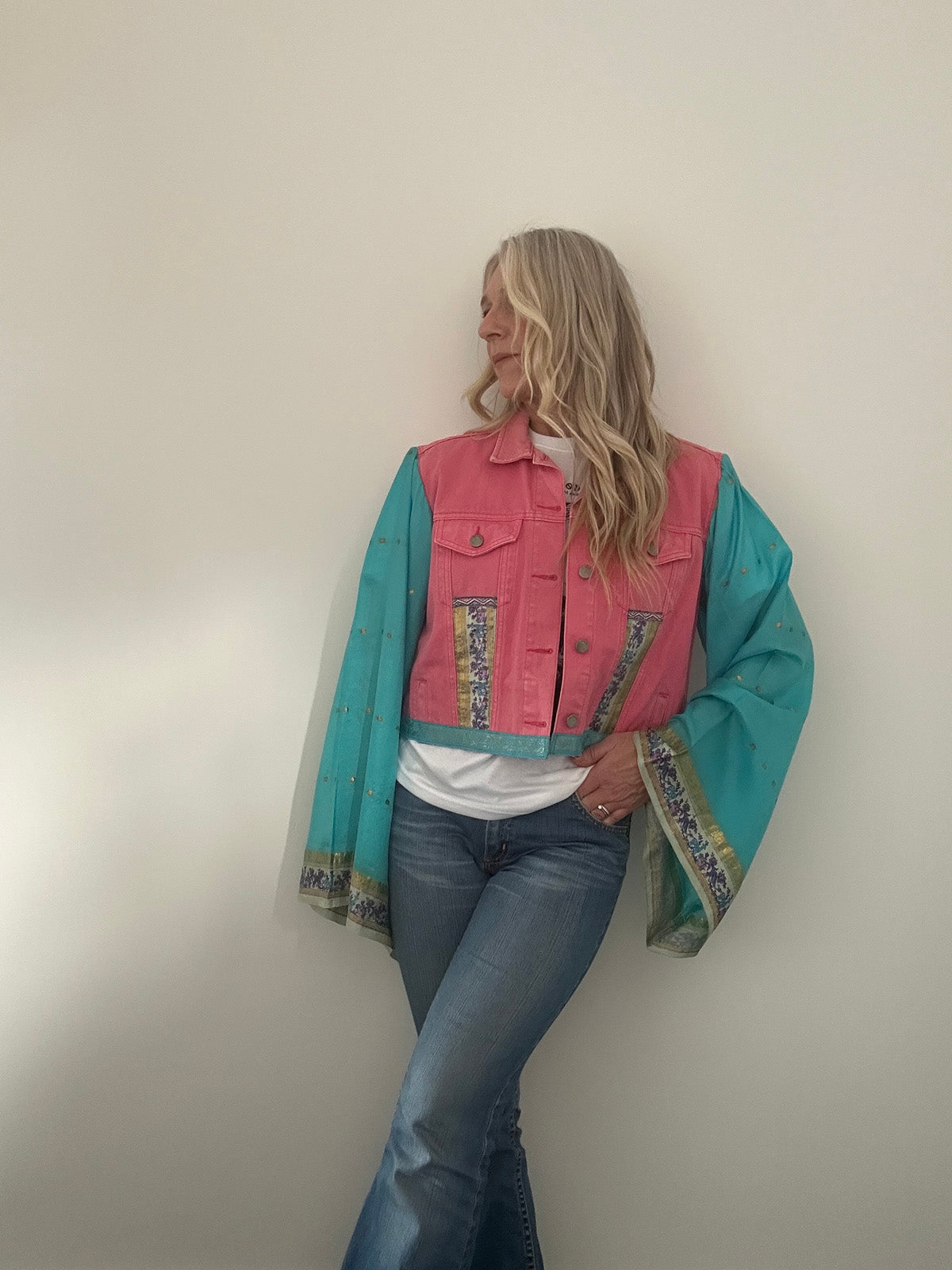 REWORKED PINK ELEPHANT DENIM JACKET M/L