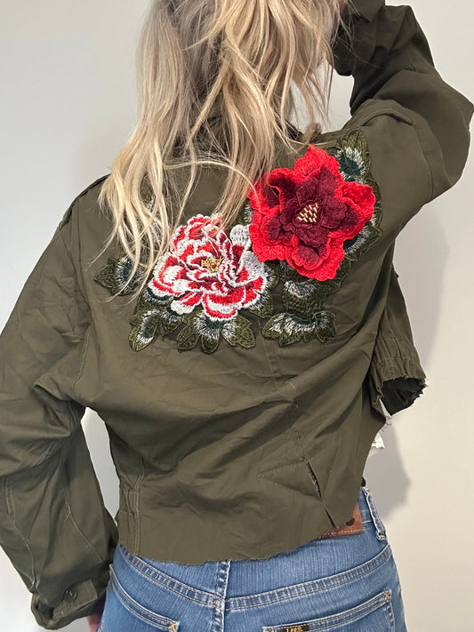 RED FLOWERS KHAKI UTILITY JACKET M/L
