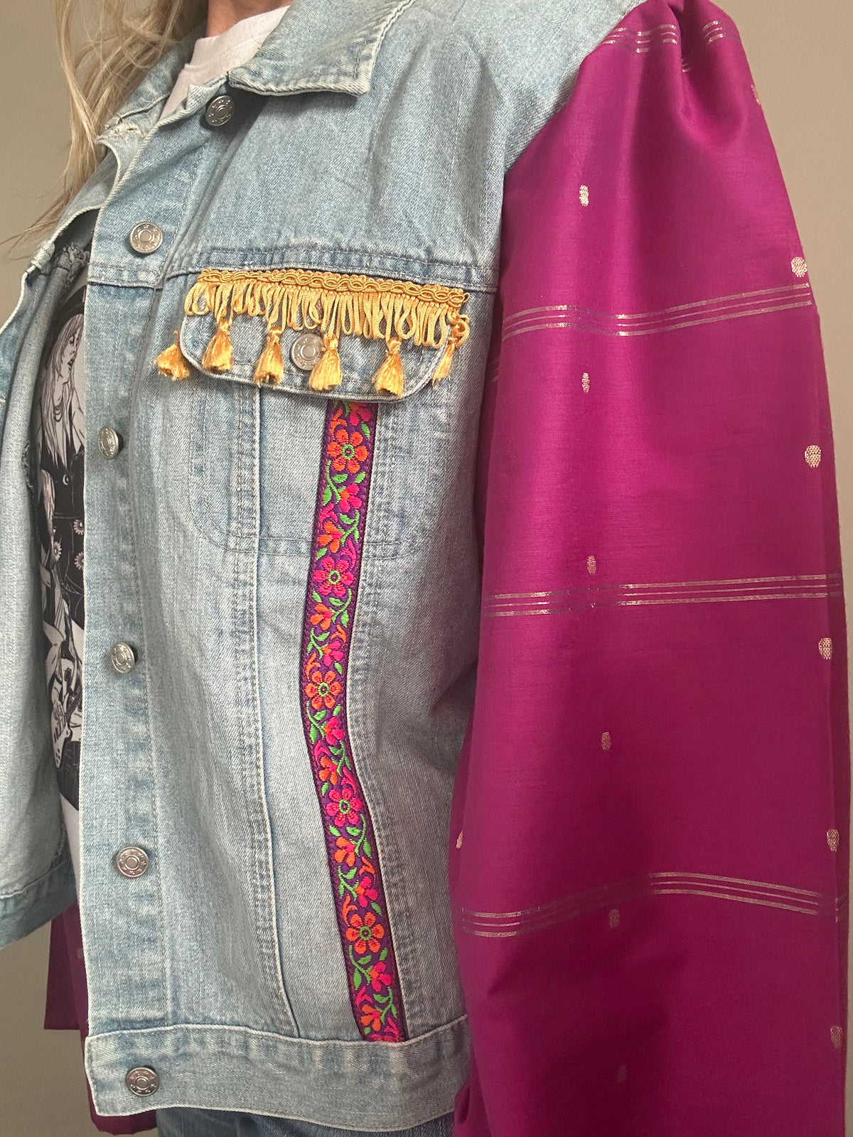 REWORKED PURPLE TASSEL DENIM JACKET M/L