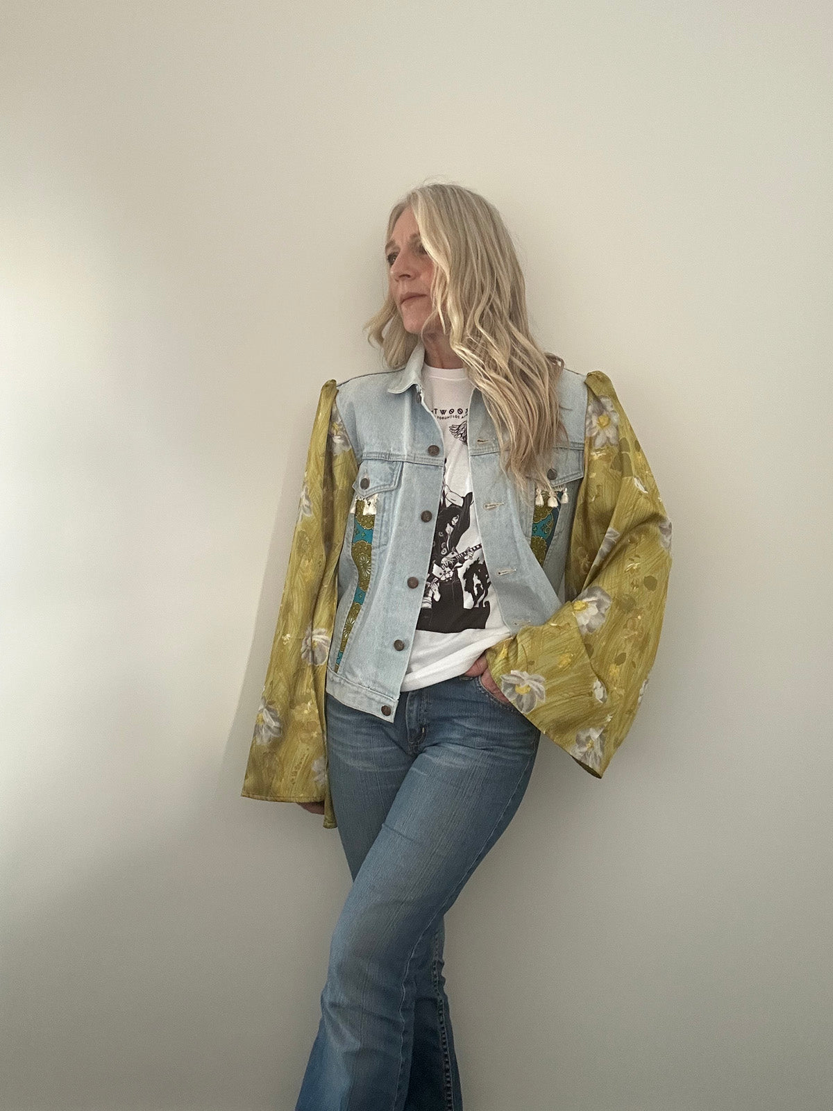 REWORKED GREEN FLORAL DENIM JACKET M/L