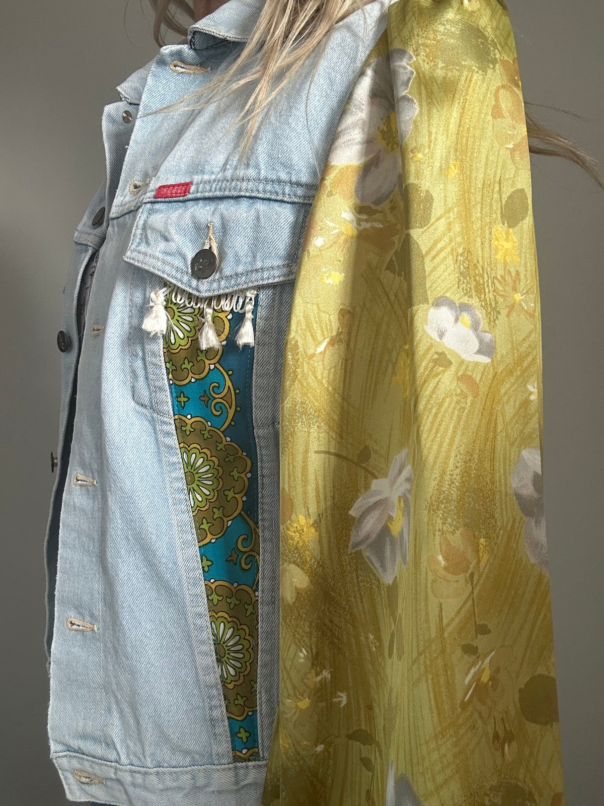 REWORKED GREEN FLORAL DENIM JACKET M/L