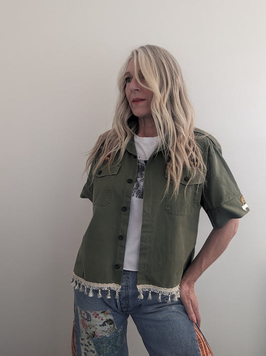 Jewel Tassel Army Shirt M