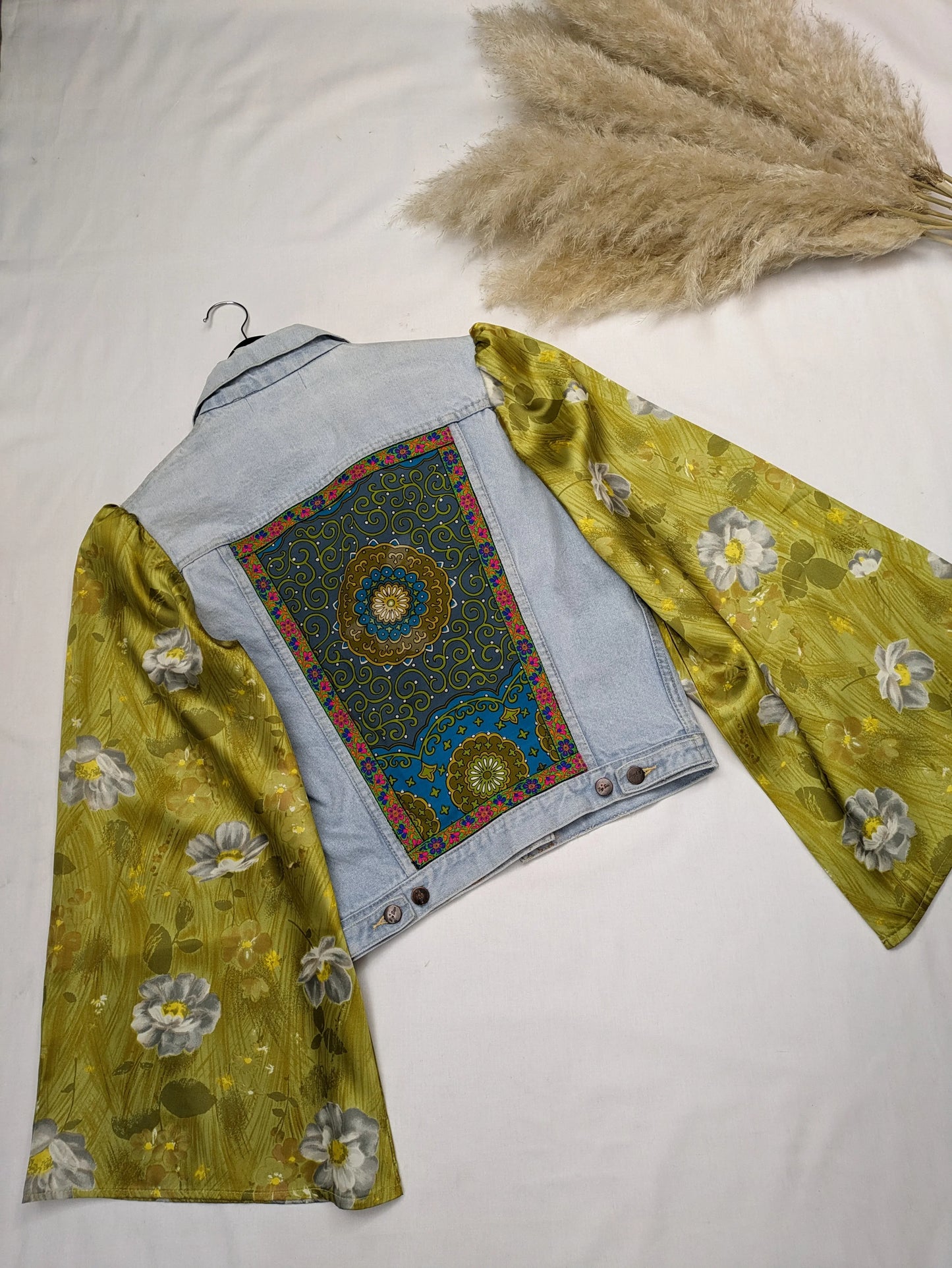 REWORKED GREEN FLORAL DENIM JACKET M/L