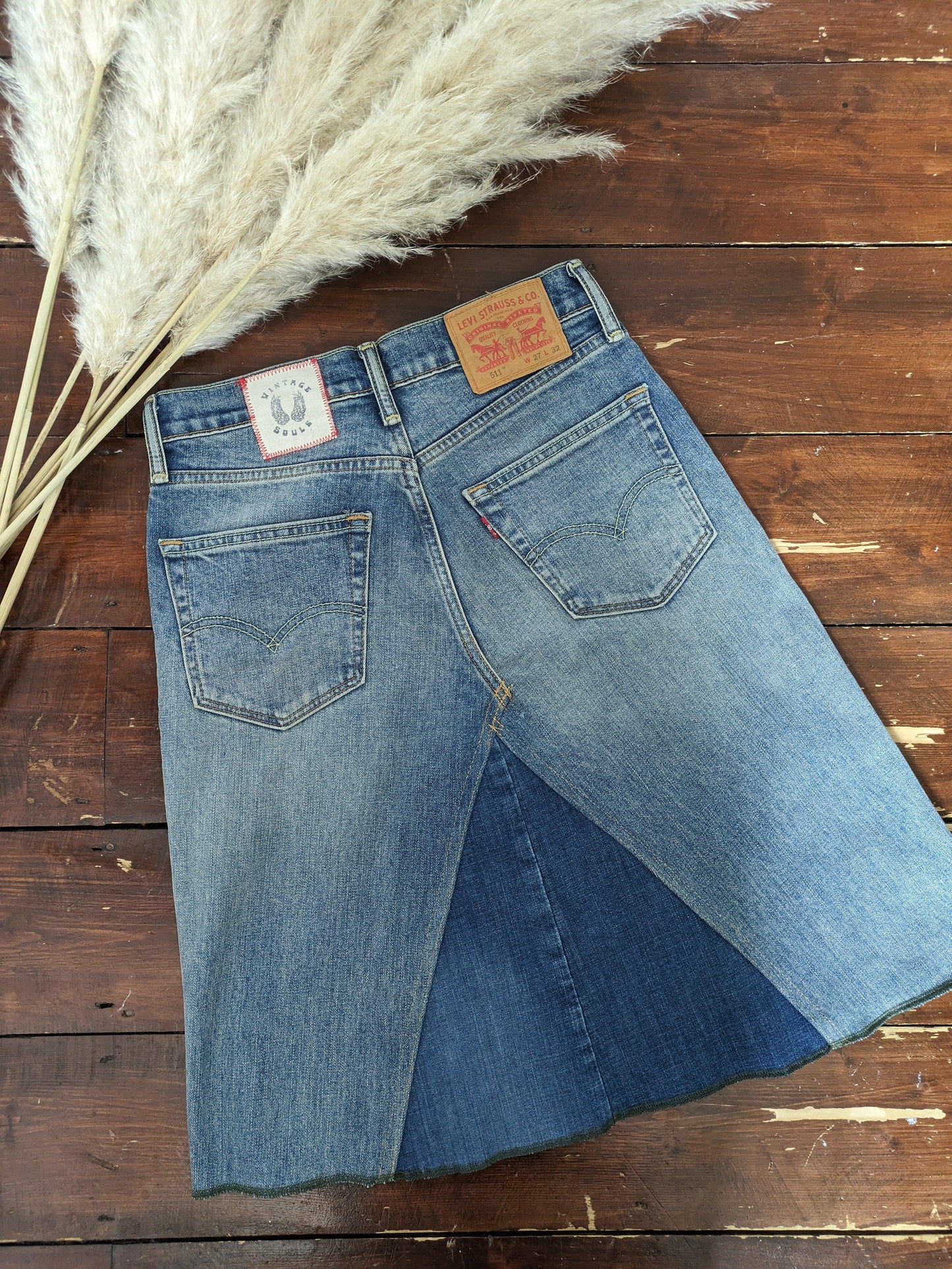 ORANGE FLORAL REWORKED LEVI'S 511's JEANS SKIRT W27