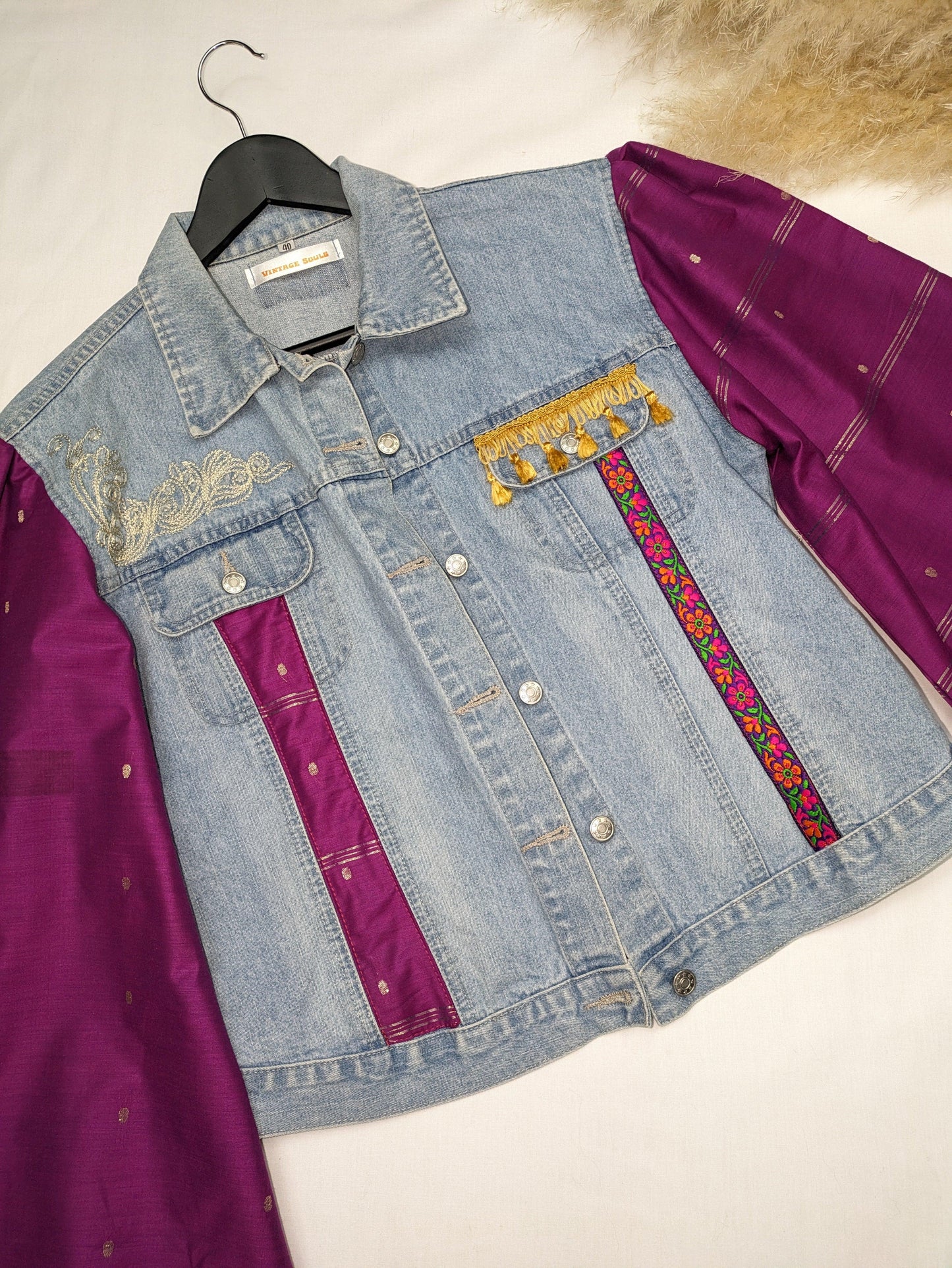 REWORKED PURPLE TASSEL DENIM JACKET M/L