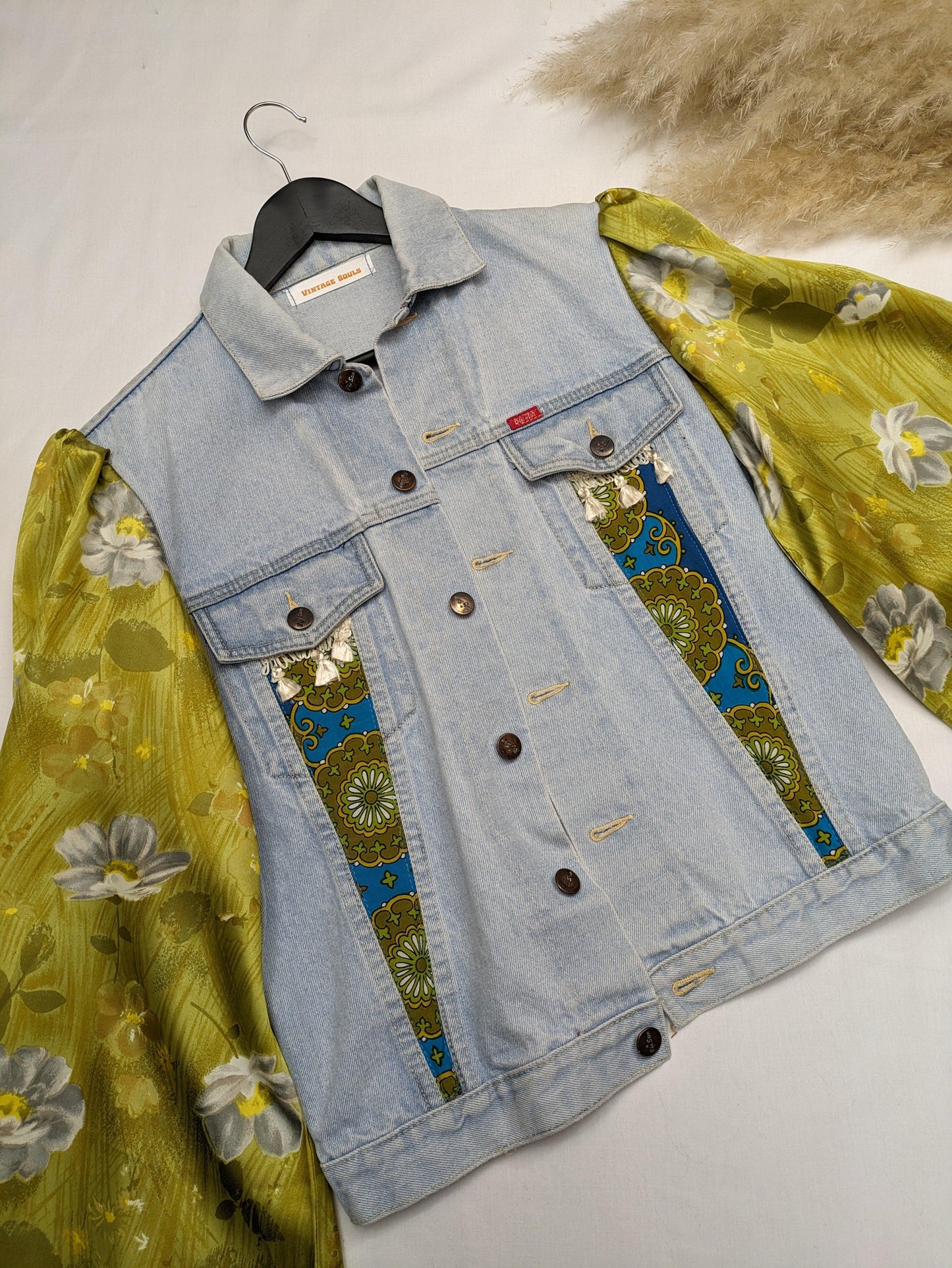 REWORKED GREEN FLORAL DENIM JACKET M/L