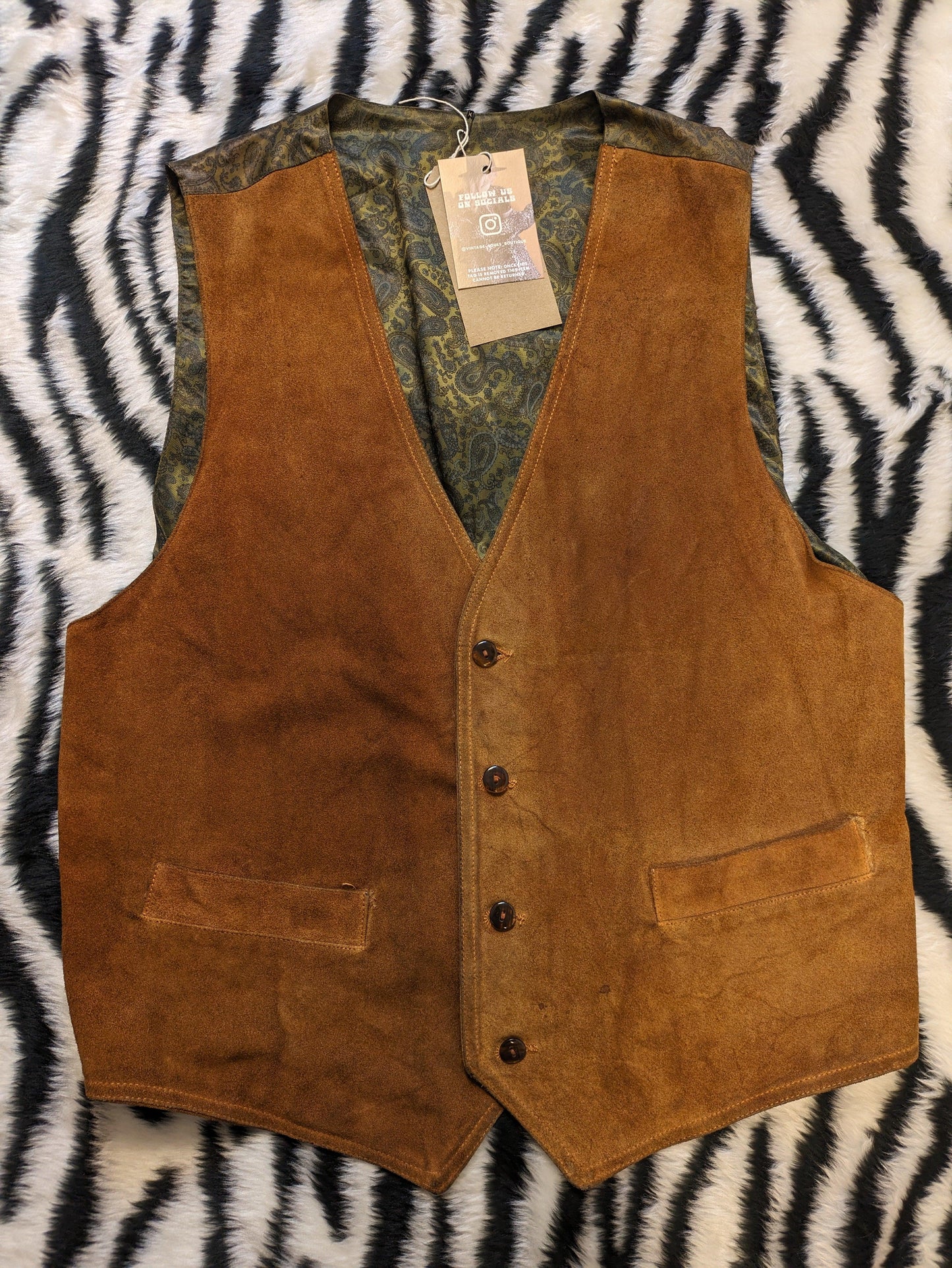 VINTAGE BROWN SUEDE LEATHER WAISTCOAT XL