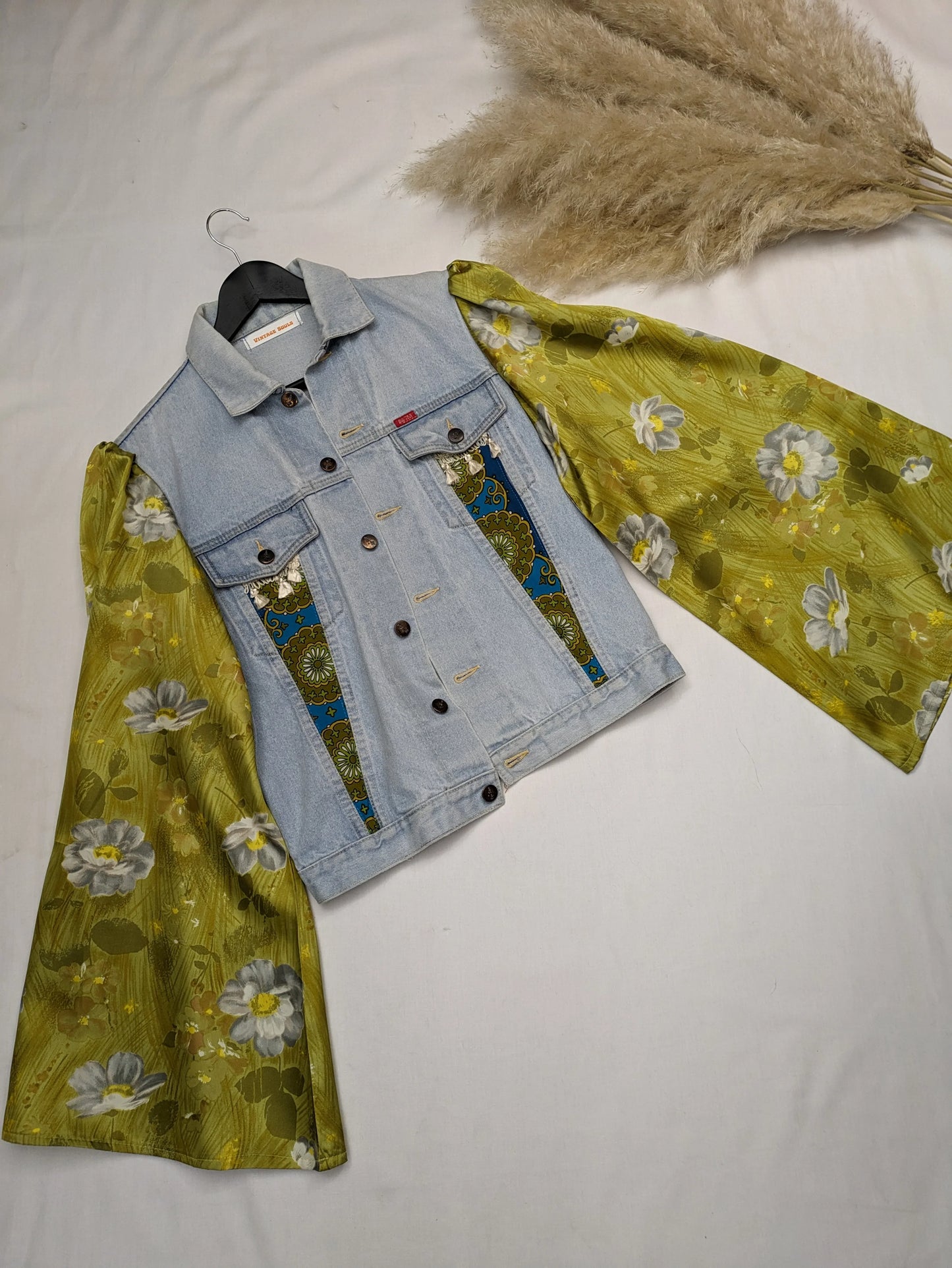 REWORKED GREEN FLORAL DENIM JACKET M/L