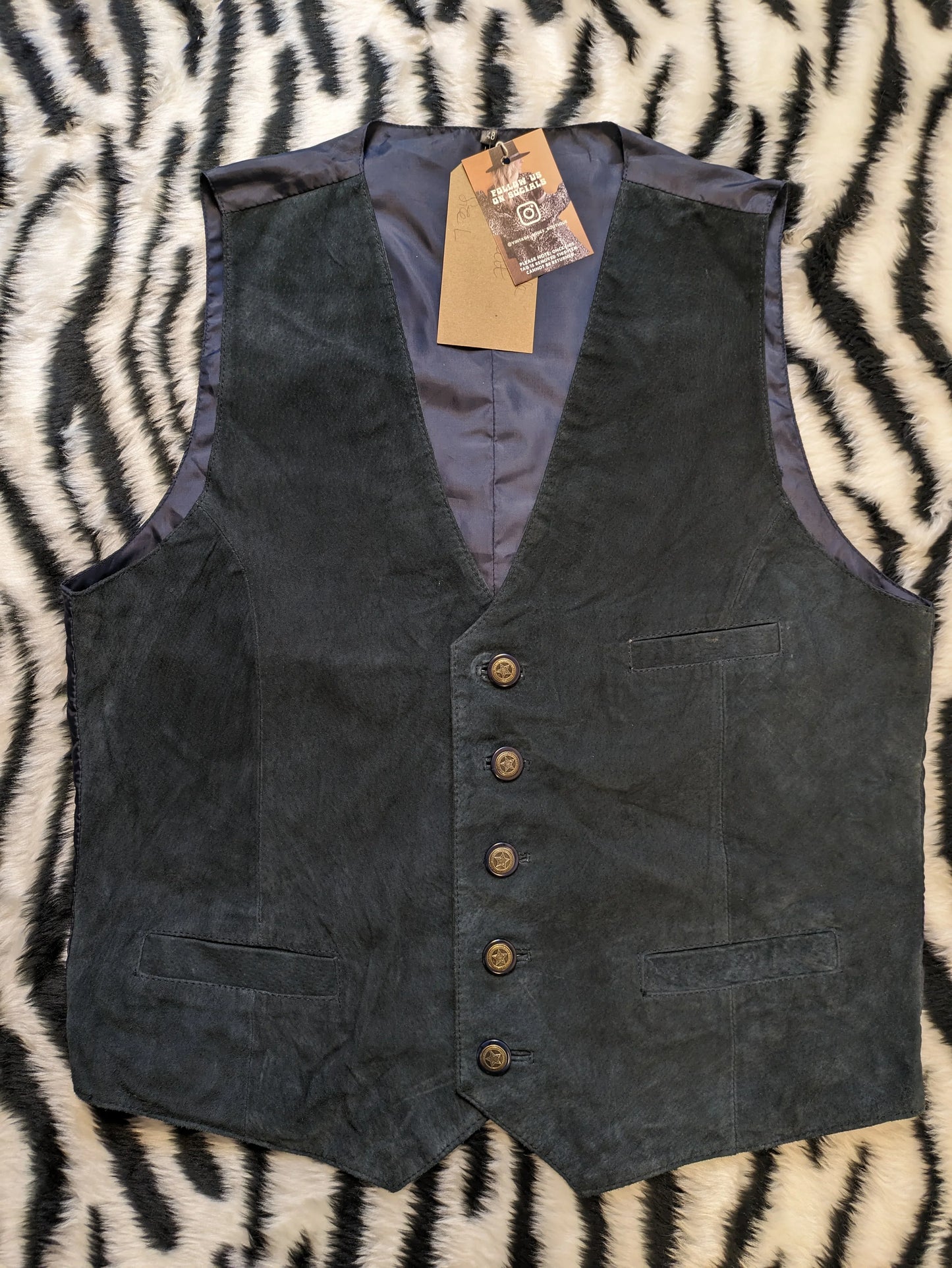 VINTAGE DARK NAVY SUEDE LEATHER WAISTCOAT XL